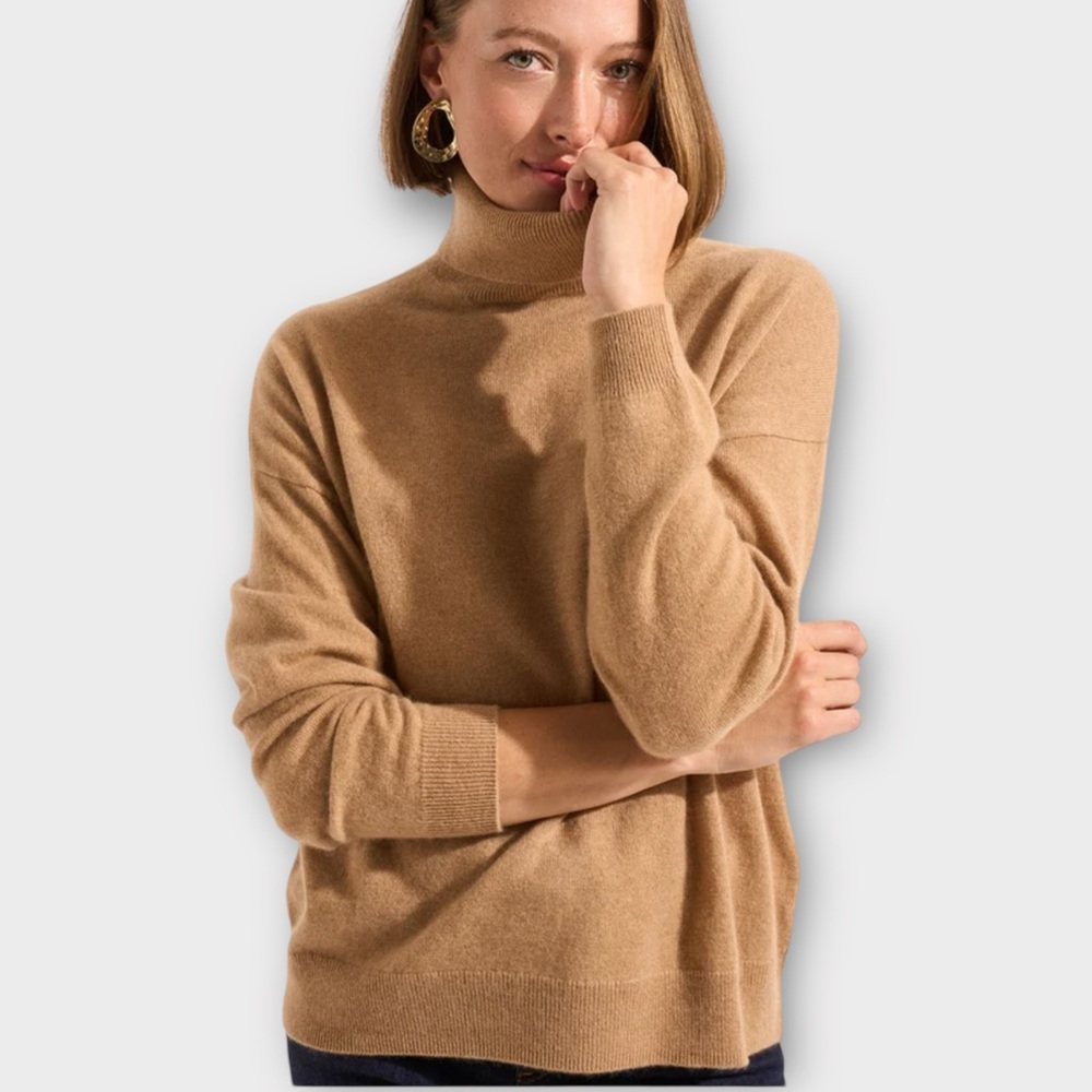 SUD EXPRESS camel 100% cashmere turtleneck sweater old money quiet luxury small